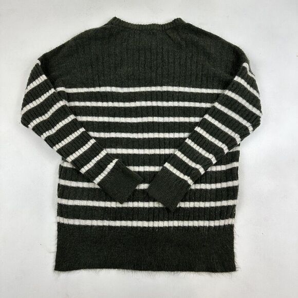 ABERCROMBIE & FITCH Green White Striped Knit Sweater Crew Neck Sz XXS L/S Soft! - Picture 5 of 5